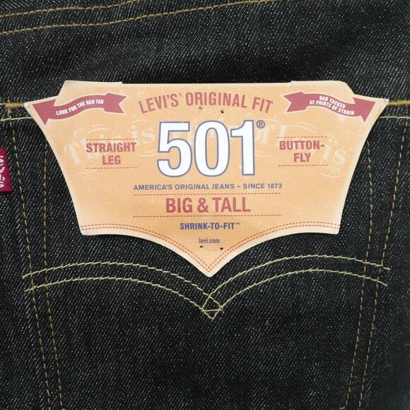 Levis 501 Jeans Mens 32x38 Raw Unwashed Denim Shrink-To-Fit Button Fly Straight - Picture 15 of 16